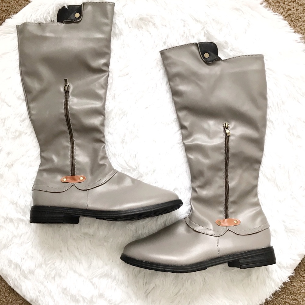 Women’s Grey Faux Leather Long Boots